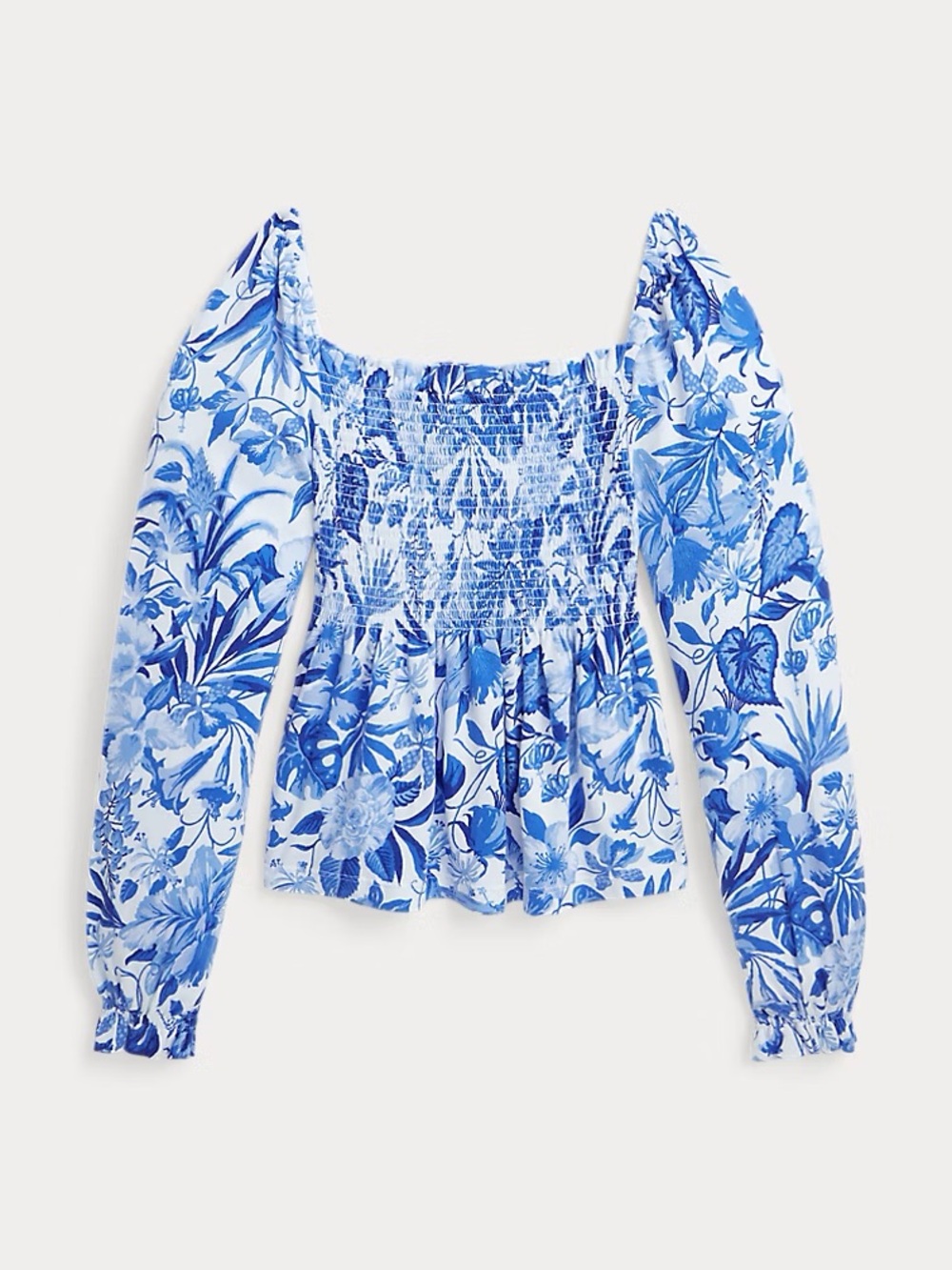 Polo Ralph Lauren Girls Blue Floral Smocked Peplum Top Size 5 NWT MSRP $65